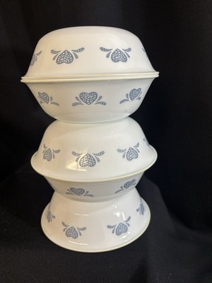 Corelle Corning Ware Blue Hearts Sponge 6.25 Inch Cereal/Soup Bowls Set of 5