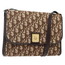 Christian Dior Trotter Canvas Shoulder Bag Brown Gold Auth yk19433