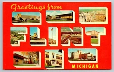 Greetings from Flint Michigan Large Letter Vintage Postcard 1962 Unused MI