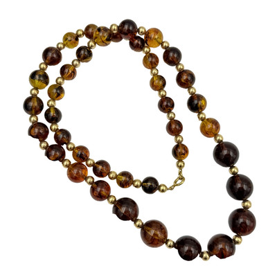 Fabulous High End Amber Tone Round Lucite Beaded Necklace