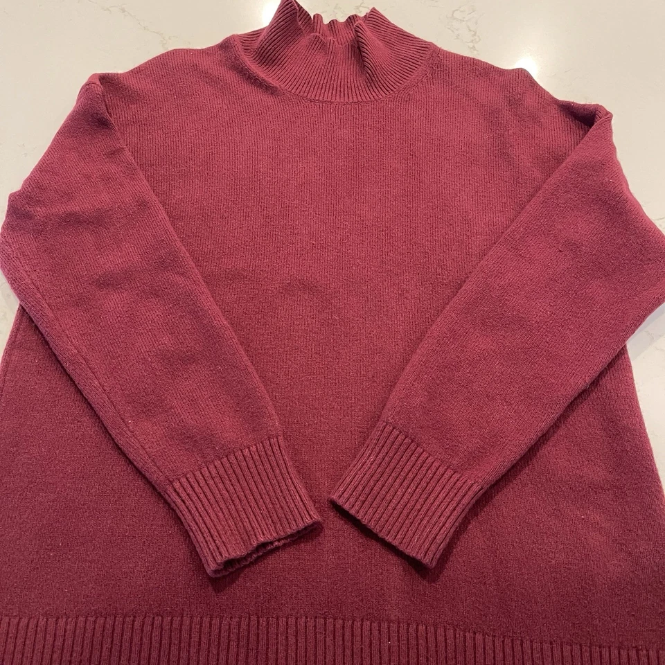 Suéter Banana Republic Mujer S Borgoña Cuello Simulado Manga Larga Algodón/Lana Foto 3 de 4