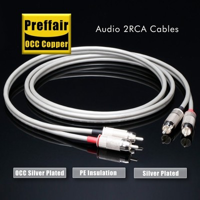 Perffair One Pair Audio Cable 2RCA Silver Plated OCC Copper PE Insulation