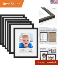 Durable Black 8x10 Frames with 5x7 Mats - Modern Style for Home Decor, 6-Pack