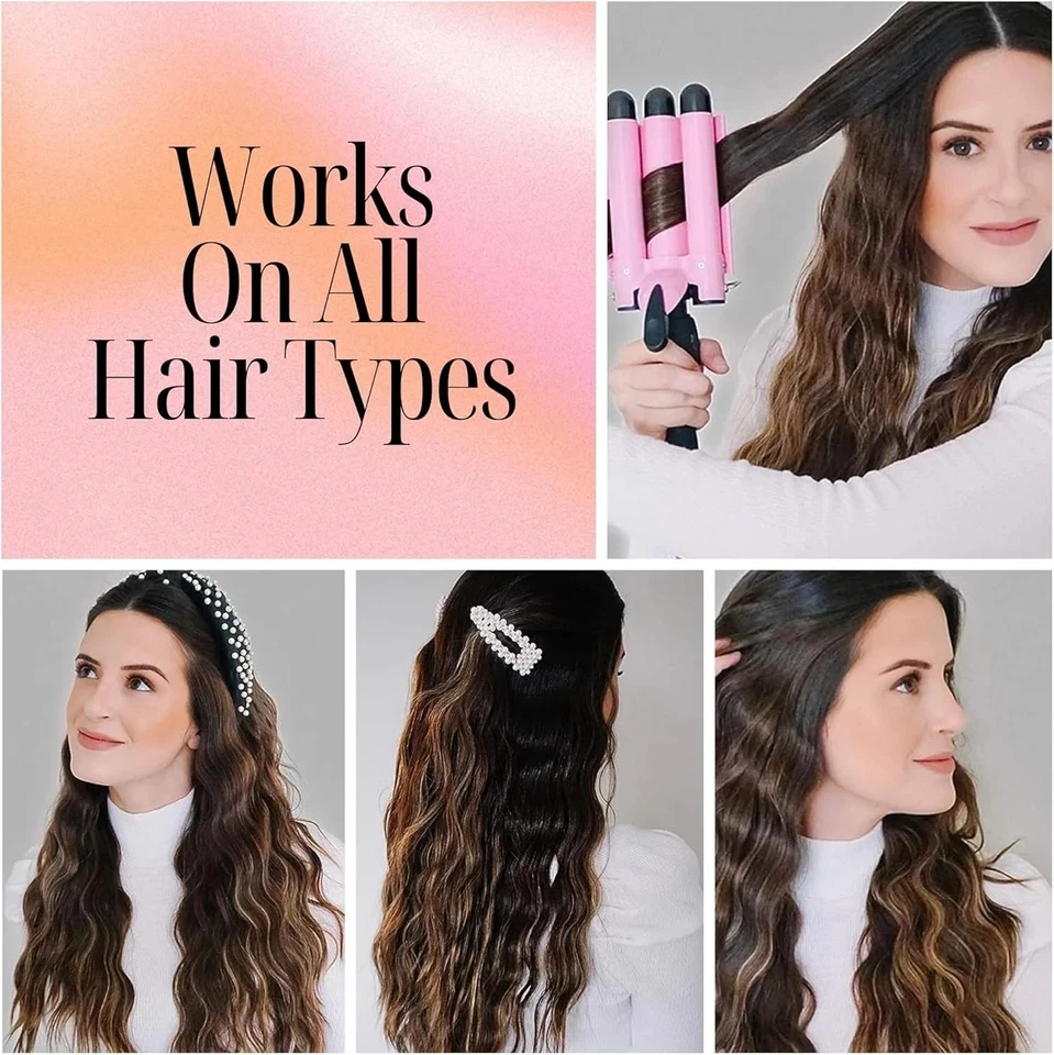 Varita rizadora de tres barriles balanadora de pelo con pantalla LCD de temperatura - 1 pulgada... Foto 3 de 4