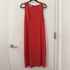 Vintage 1980s Valentino Boutique Red Side Bead Midi Dress Size 10 Sleeveless