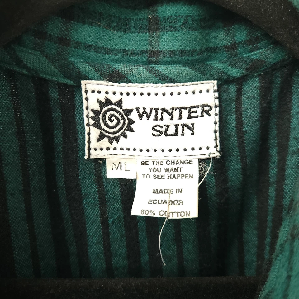 Vintage Winter Sun Plaid Cotton Flannel Midi Dress M/L Green Folk Artisan Style - Image 3 of 4