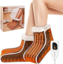 Split Electric Foot Warmer, Quick Heating Pad for Feet, 6-Level Heated Slippers 