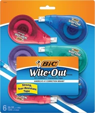 BIC Wite-Out Brand EZ Correct Correction Tape, White, 6 Count, Colors may vary