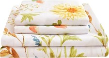 JSD Yellow Floral Printed Sheet Set King Size, 4 Piece King, Botanical