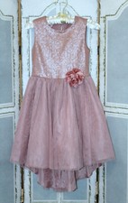Girl's FORMAL Sleeveless Dress MAUVE SEQUIN  TULLE Overlay Skirt w/PEONY Sz 10