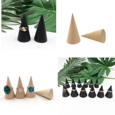 US 10 Pc Wood Cone Ring Holder Durable Finger Jewelry Display Stand DIY Craft