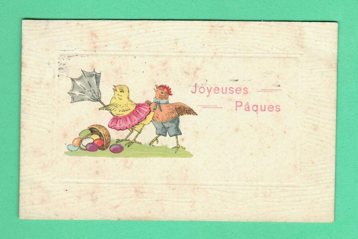 Easter Two Chicken And Egg Vintage Embossed Postcard Used 754