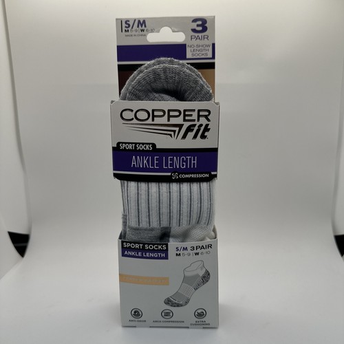 Copper Fit Infused Sport Ankle Socks 3 Pair White S/M Size Men 5-9 ...