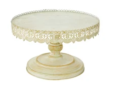 Litton Lane Cake Stand 9 in. Height White Metal Farmhouse Themed Round Shape