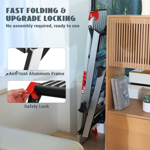 Working Platform Ladder Aluminum with Red Safety Lock 330 Lbs for Outdoor/Indoor - Picture 5 of 7