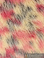 Faux Fur Fabric Long Pile Curly Llama Pastel cream pink grey 60" Wide by the yrd