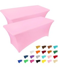 IVAPUPU 4FT Table Cloth for Rectangular Fitted Events Stretch Pink Table Cove...