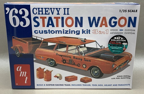 Chevy Ii Station Wagon Mit AnhäNger Im MaßStab 1:25 Amt 3 In 1 Amt Bausatz Neu-image