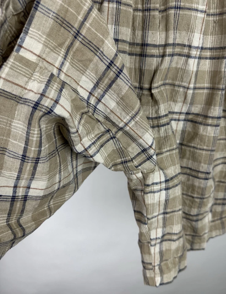 Pantalón Corto Vintage Años 90 Mezcla Lino Beige Cuadros Cintura Ultra Alta Mamá MUJER S Foto 4 de 4