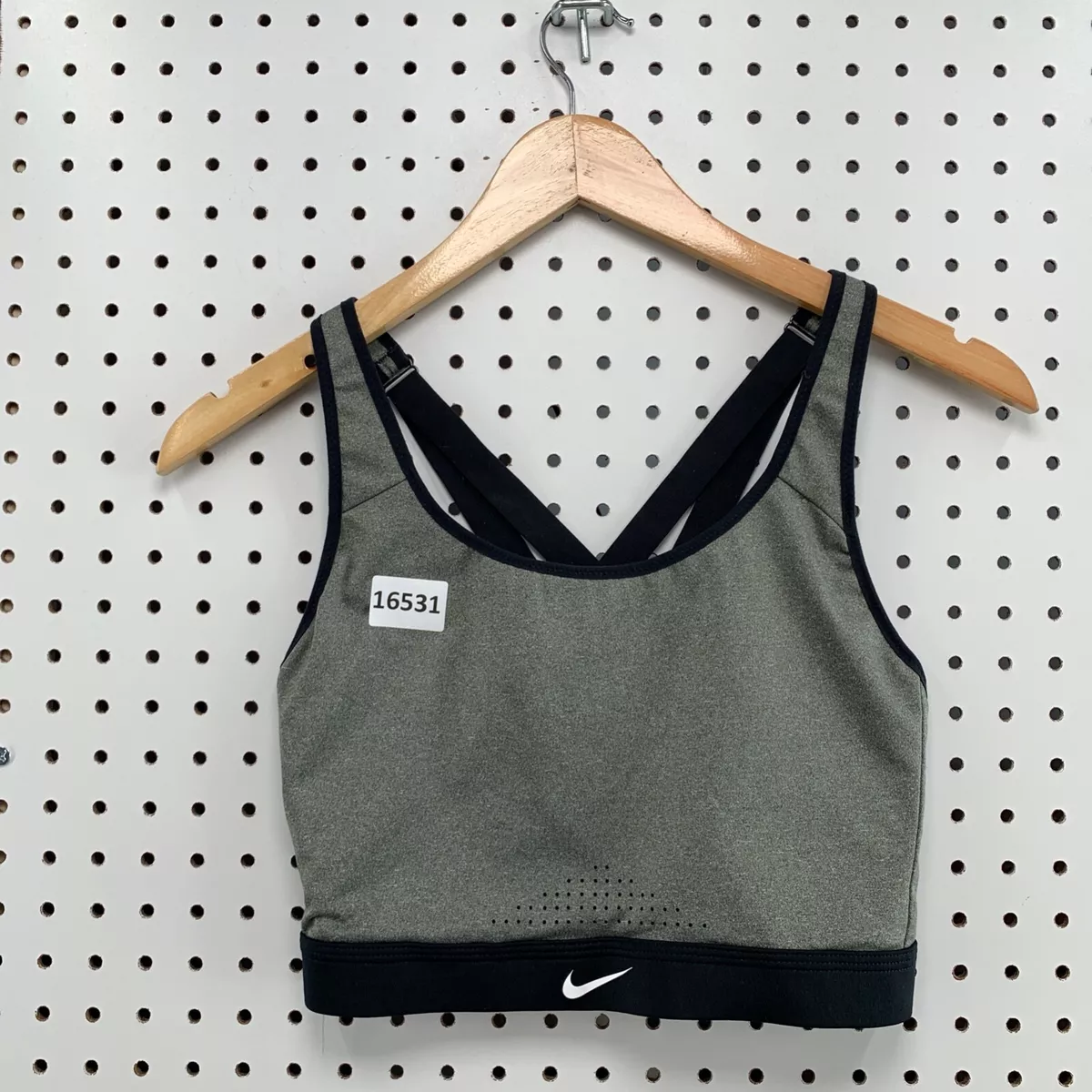 NIKE Womens Impact Strappy Sports Bra Size XL Gray Black Swoosh Athletic  Ladies