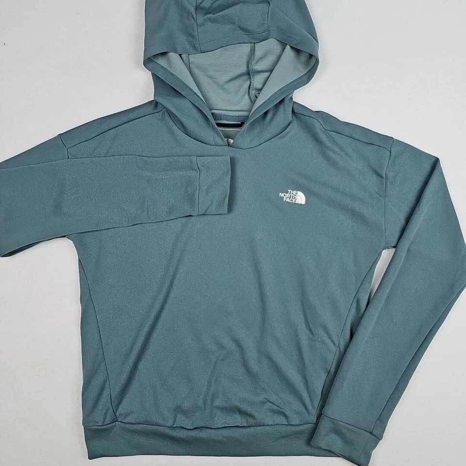 Sudadera con capucha atlética azul para mujer The North Face camisa manga larga logotipo pequeño Foto 2 de 4