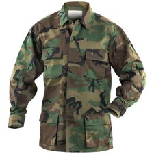Mil-Tec Tactical Combat BDU Shirt Mens Hunting Jacket Airsoft Top Woodland Camo