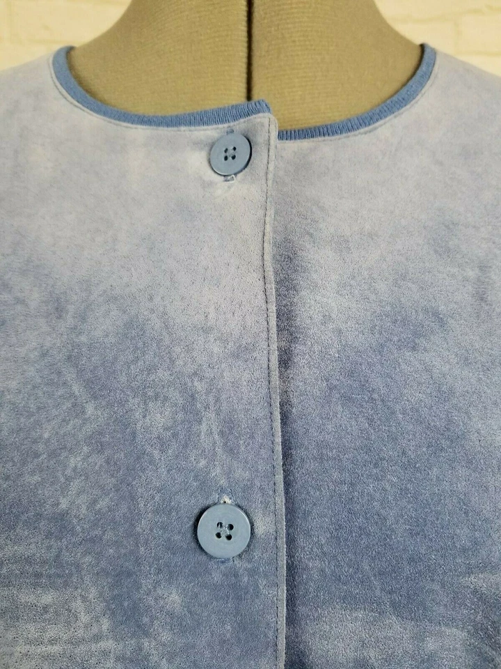 Jones NY Women's Top LG Blue Leather Knit Button Up Long Sleeve Soft Lined EUC - Image 3 of 4