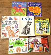 Lot of 7 Kids Learn How to Draw Books Animals People Robots Dinosaurs Cats