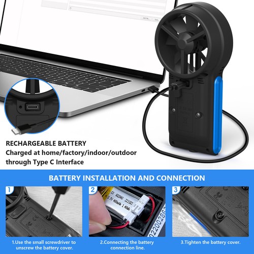6.61" LCD CFM Anemometer Measures Wind Speed Wind Flow Meter for HVAC Air Flow - Picture 7 of 8