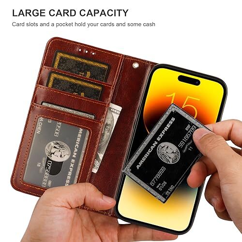 Abnehmbare Brieftasche Hülle für iPhone 15 RFID Blocking Kartenfächer Halter Braun - Bild 6 von 7