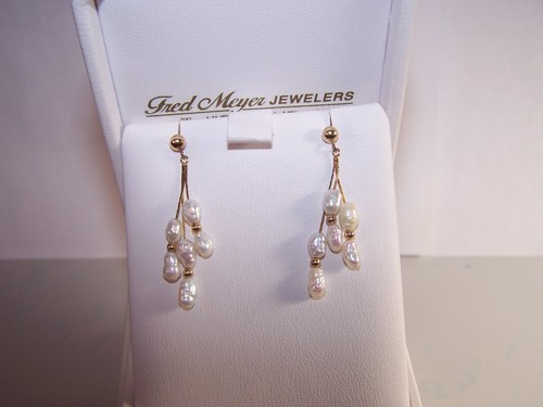 NEW FRED MEYERS 14 KT GOLD NATURAL RICE PEARLS W/POST STUD EARRINGS - Picture 7 of 8