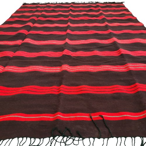 Vintage Handmade Moroccan Brown Rug Red Green Stripes Berber Tribal Wool Carpet - Picture 9 of 24