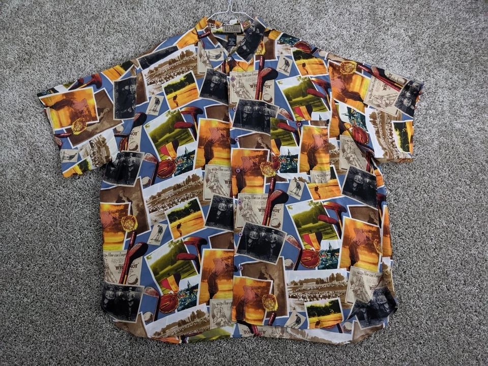 Fratelli Balzanno Silk Shirt Men 3XL Vintage Golf All Over Print Button Vintage - Image 2 of 4