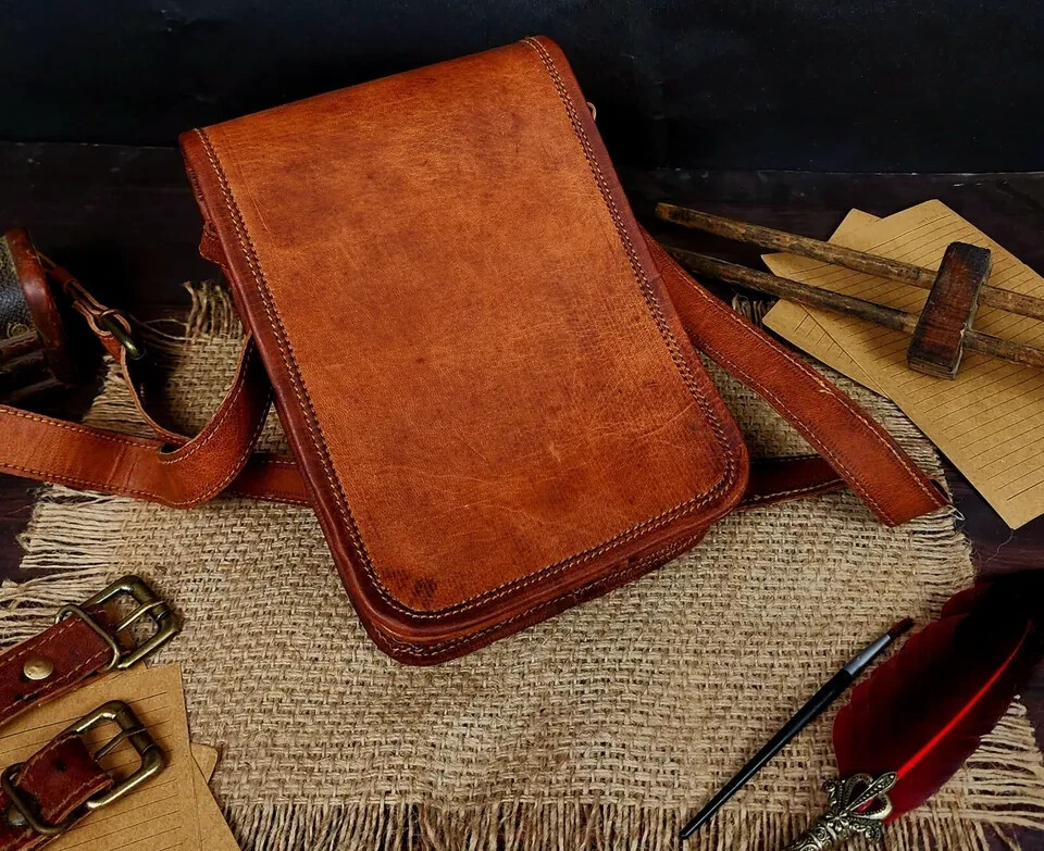 バッグ vintage brown leather design hand bag Bag Leather Genuine Shoulder Purse Vintage Handbag Brown