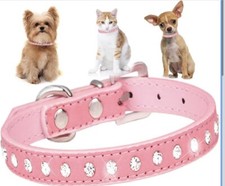 Adjustable Pet Collar Comfortable Dog Collar PU Rhinestone Dog Collar M 29 -38cm