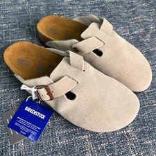 Birkenstock Boston Taupe Soft Footbed Suede Leather Women  s Shoes