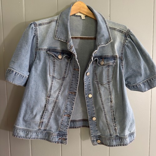 Vintage short sleeve denim jacket XL puff sleeve crop fit western y2k style - Picture 5 of 11