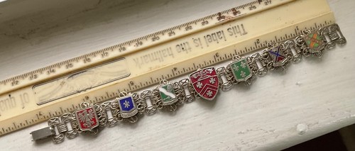 Vintage HERALDRY BRACELET Enamel Arms CRESTS BRACELET Ancestry Military - Picture 6 of 7