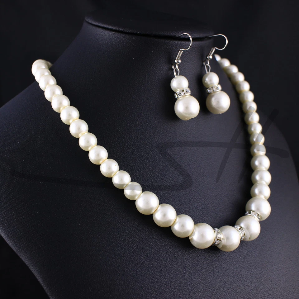 Perlen-Set Halskette Armband Ohrstecker, Silber im Etui, Geschenk Weihnachten - Bild 3 von 4