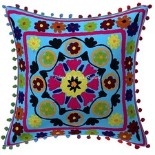 Ethnic Cushion Cover Handmade Suzani 16 x 16 in Hippie Sofa Car Pillow Case