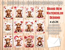 12 Assorted All Occasion Greeting Cards Blank with Envelopes #010