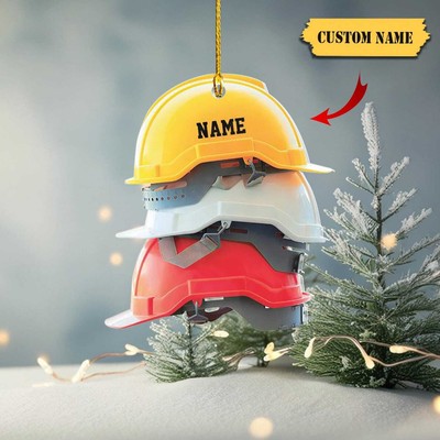 Personalized Safety Helmet Ornament 2d Construction Worker Christmas Ornament
