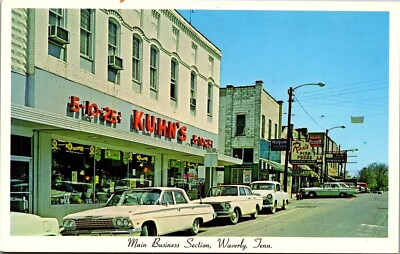 Postcard Street View Waverly TN Kuhn's 5 & Dime Store Rexall Humphreys County