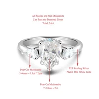 Pear Cut Moissanite 3-Stone Engagement Ring Women's Wedding 925 Sterling Silver