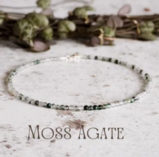 2025Gift Idea Natural Tiny Green Moss Agate Healing Reiki Dainty Crystal  Anklet