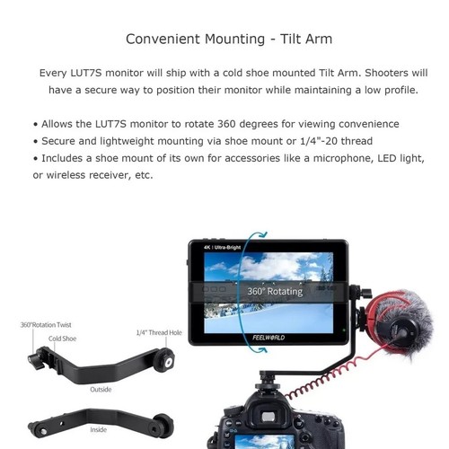FEELWORLD LUT7S 7" 2200nits 3D LUT Field Monitor 3G-SDI 4K HDMI For DSLR Camera - Picture 16 of 17