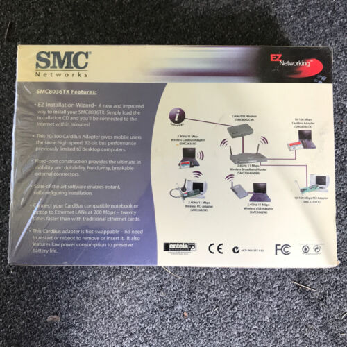 SMC Ez Card 10/100 Mbps Cardbus Adapter SMC8036TX, New - Picture 3 of 7