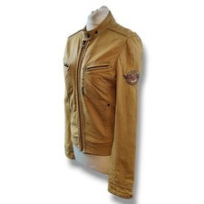 Tommy Hilfiger Womens Leather Bomber Jacket Tan Size Medium Zip Up Luxurious