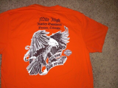 HARLEY DAVIDSON orange Denver Mile High double sided shirt men's