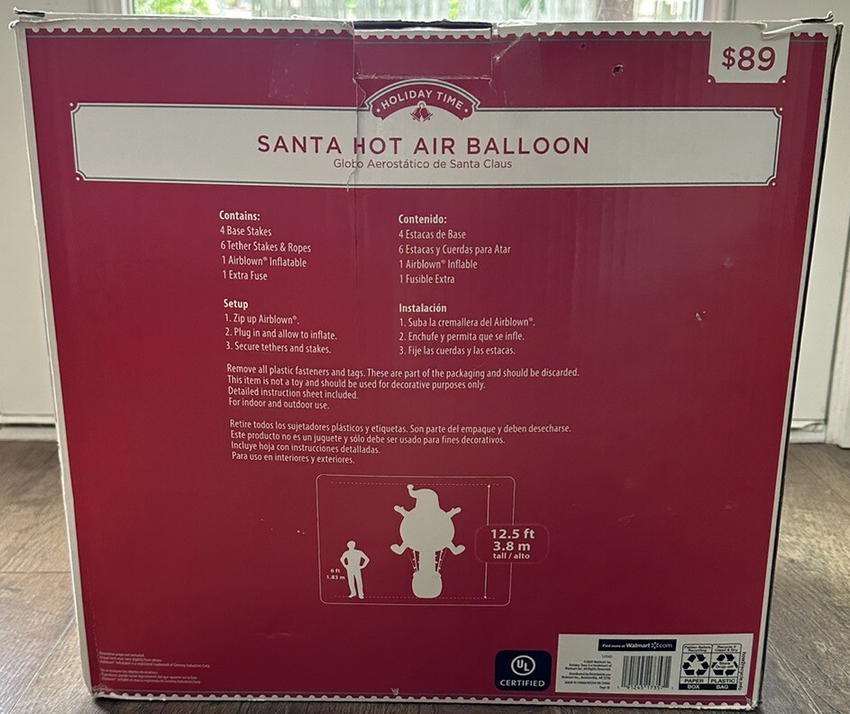 Gemmy 12.5 ft Wide Santa & Snowman Hot Air Balloon Airblown Inflatable ...